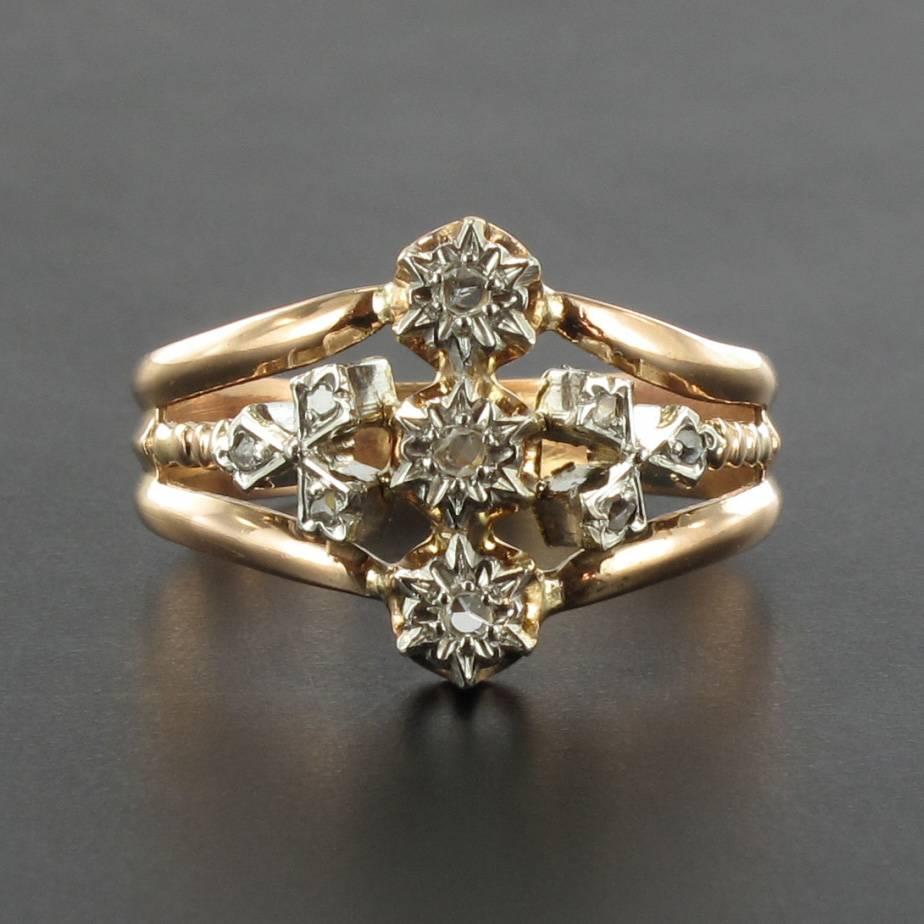 French Napoleon III 18 Carat Rose Gold Diamond Ring 1