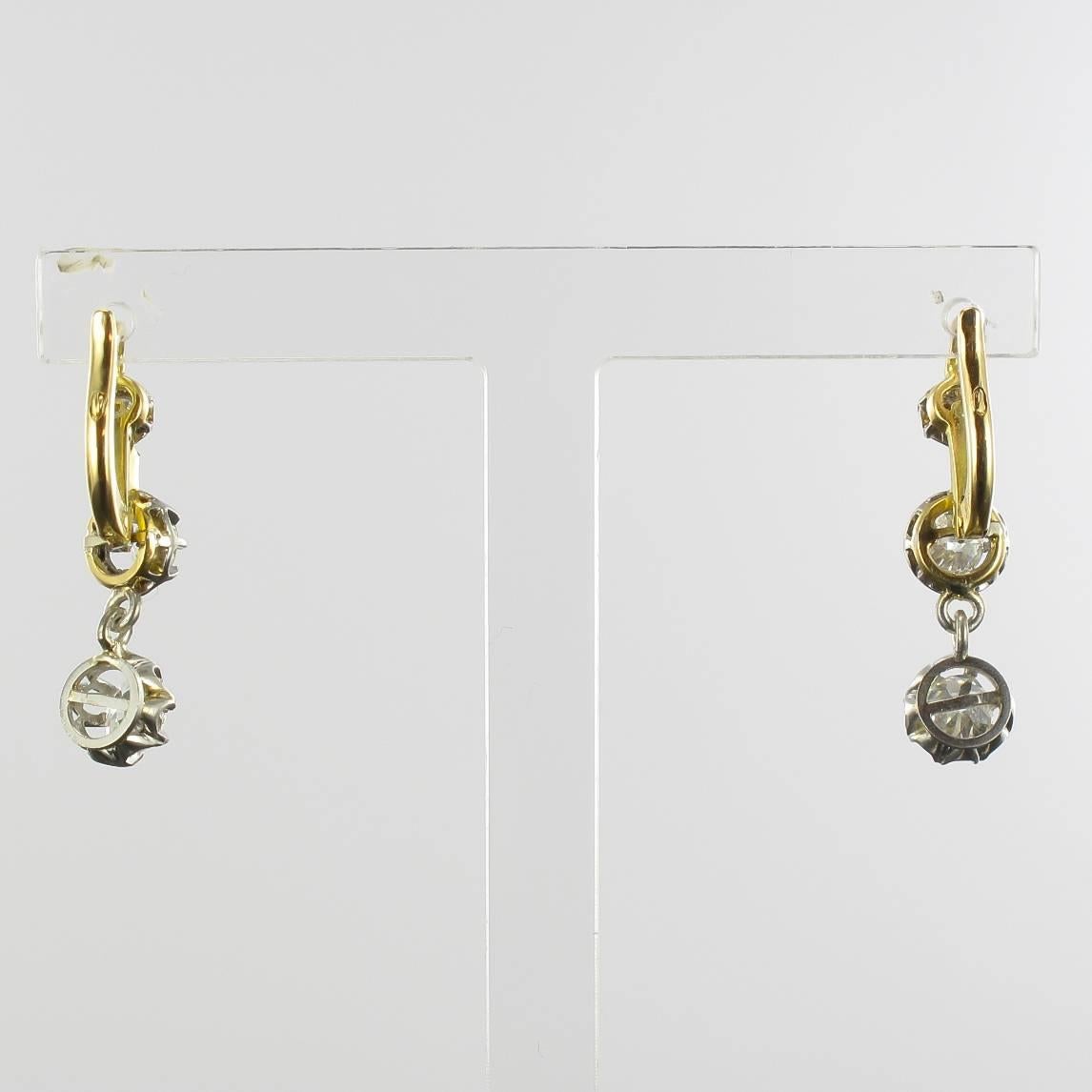 Women's French Napoleon Trembleuses 18 Carat Gold Diamond Dangle Earrings
