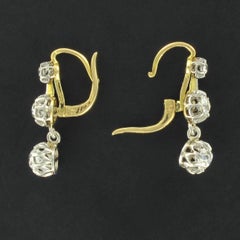 French Napoleon Trembleuses 18 Carat Gold Diamond Dangle Earrings