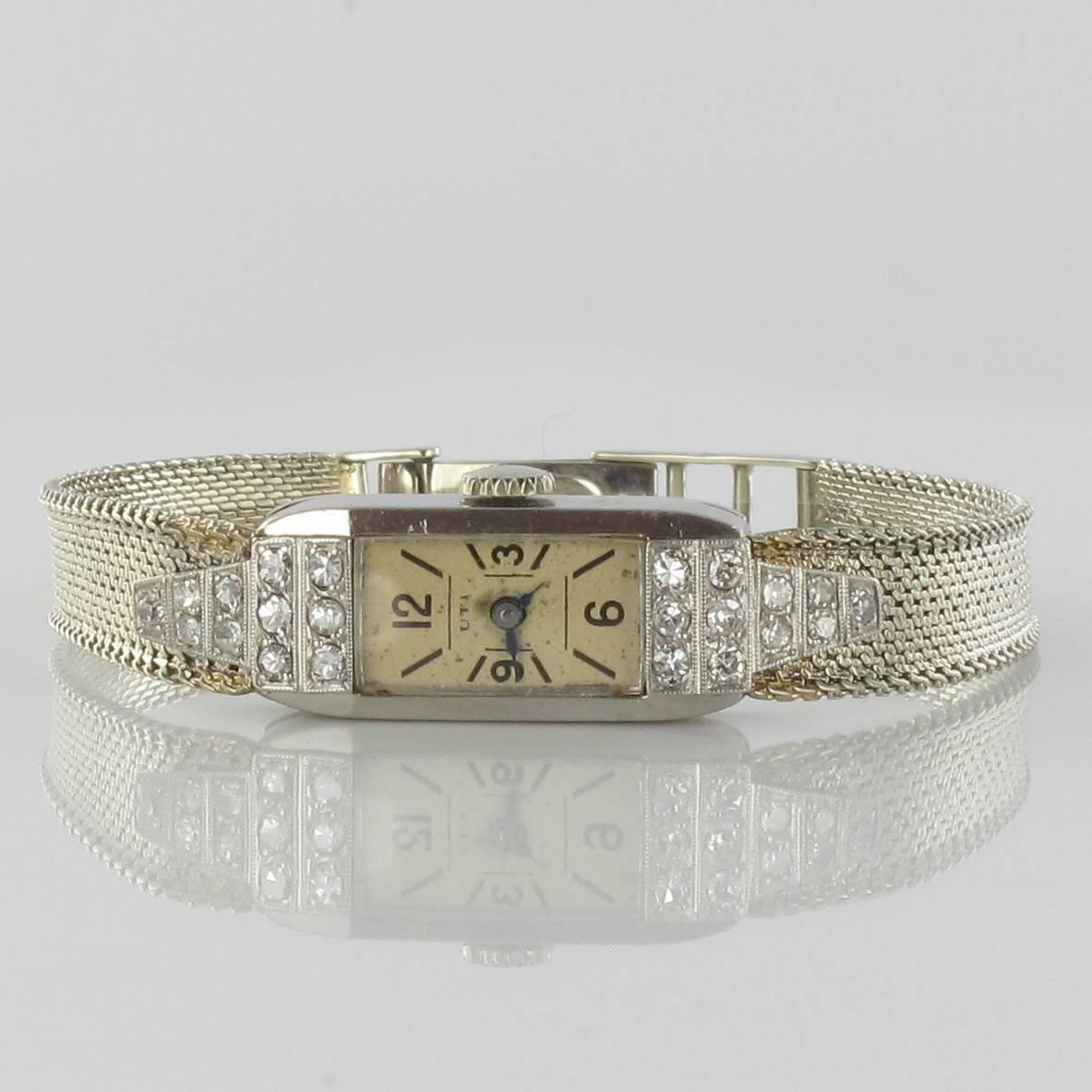 Women's French ladies Platinum Diamond Art Deco manual Wristwatch, 1930s 