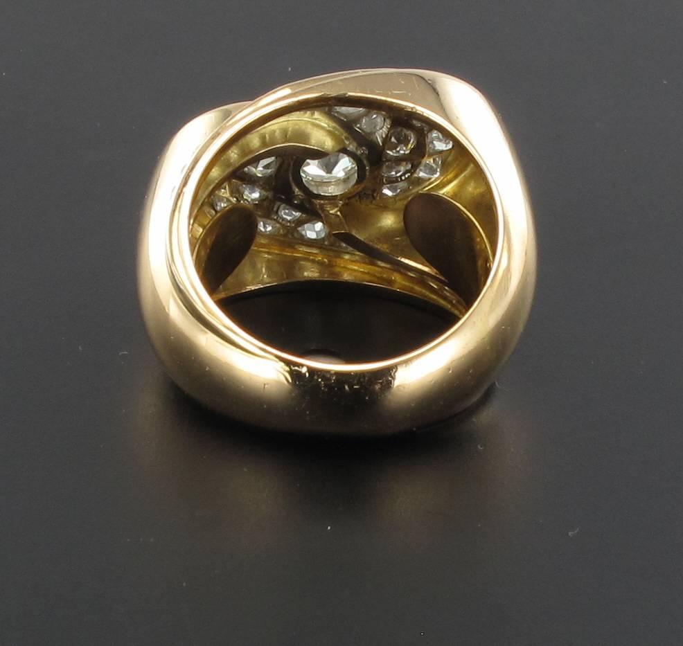 Women's French 1940s Retro 1.50 Carat Diamond Platinum Yellow Gold Tank Ring