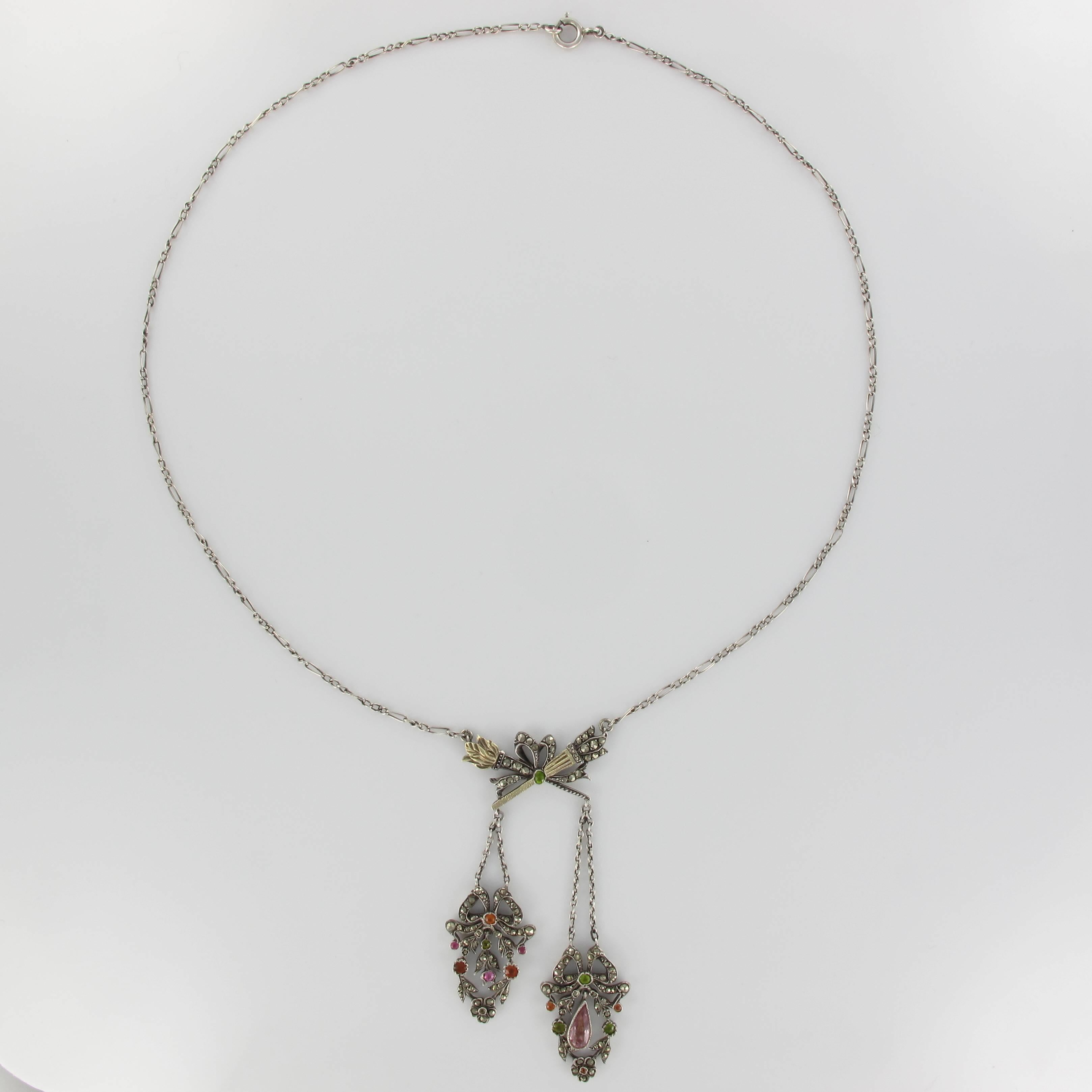 Women's 19th Century Antique Silver Hymenée Torches Negligé Chain Necklace 