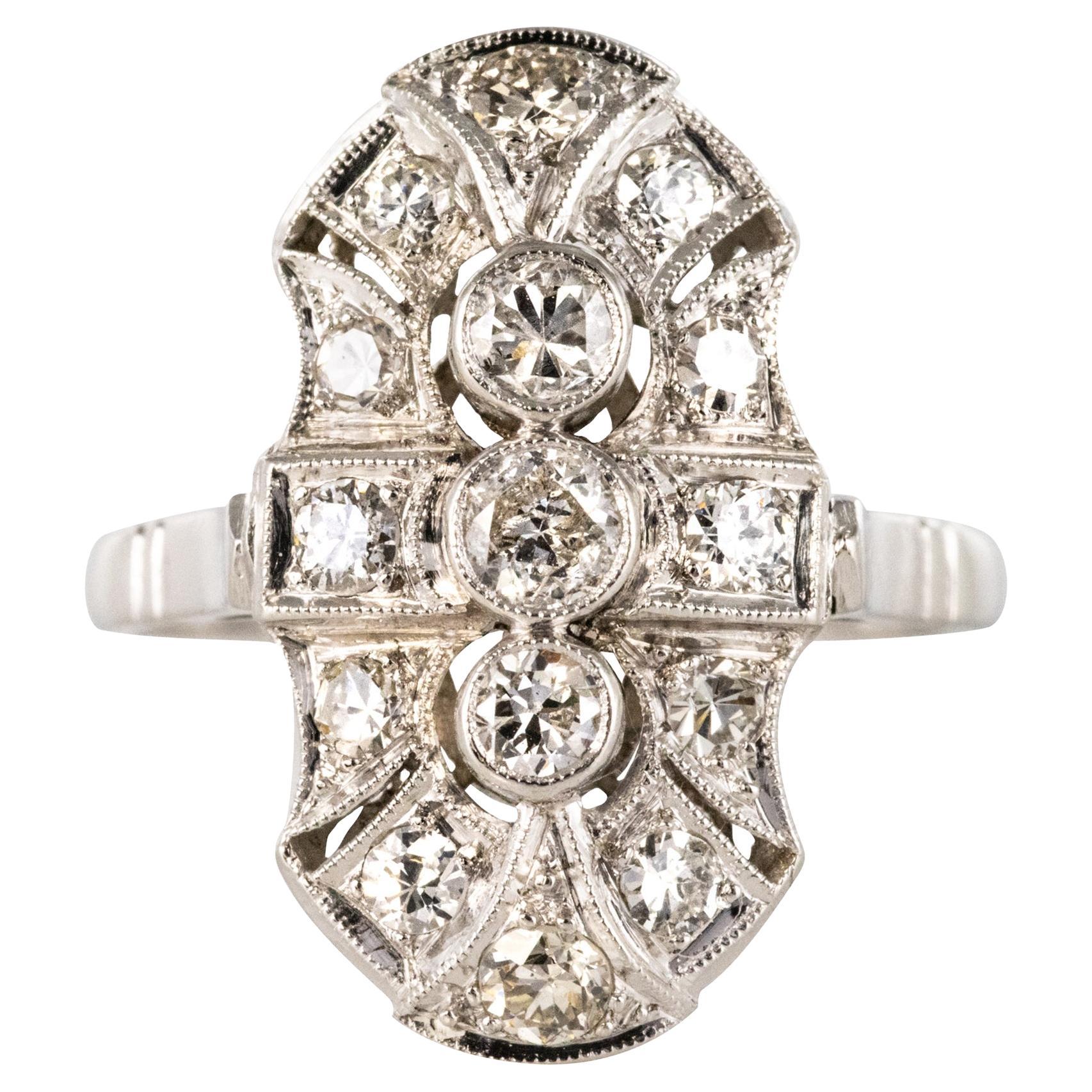 Art Deco Stil Diamanten 18 Karat Weißgold Ring