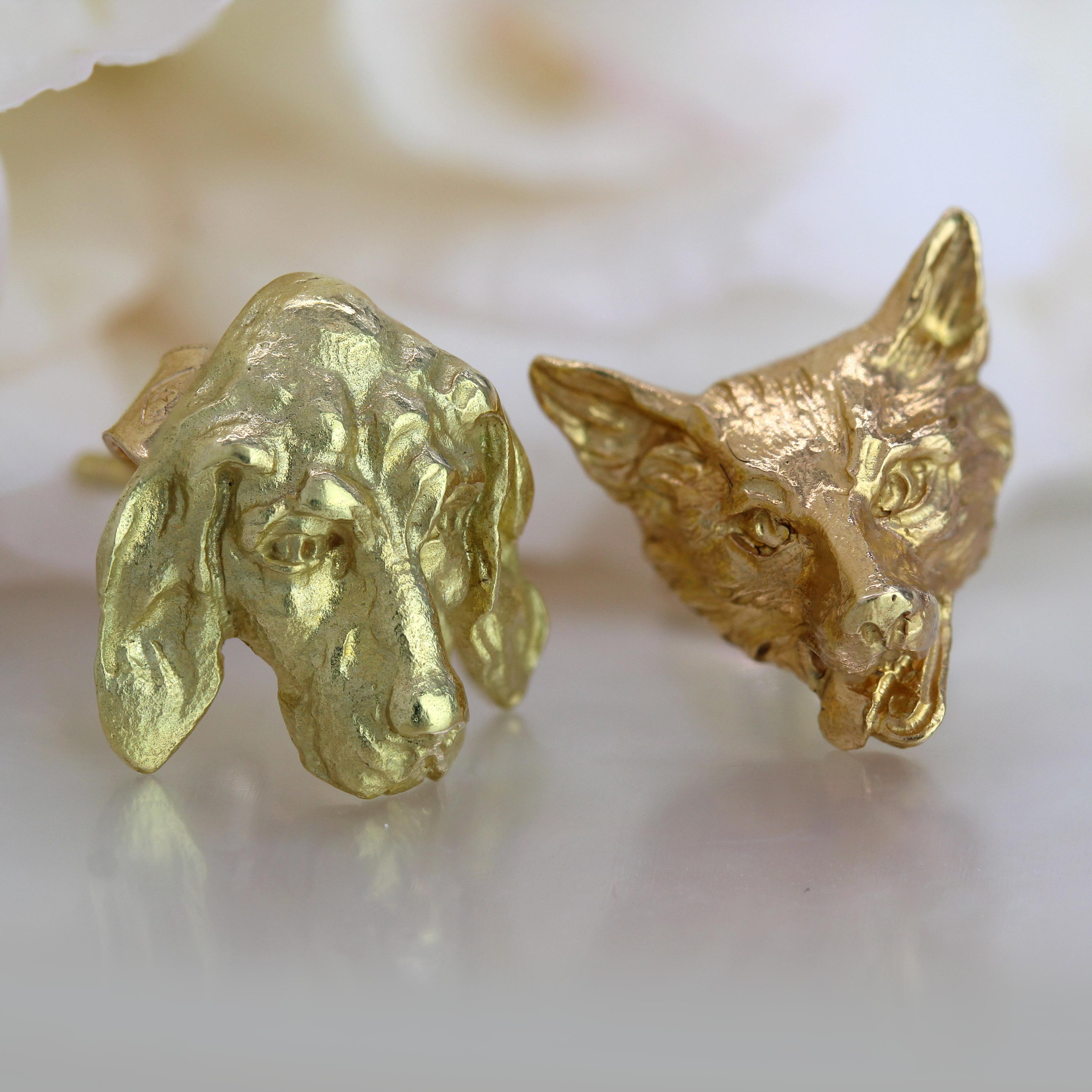 Pendientes de oro amarillo de 18 quilates del siglo XIX con forma de zorro y perro Napoleón III en venta