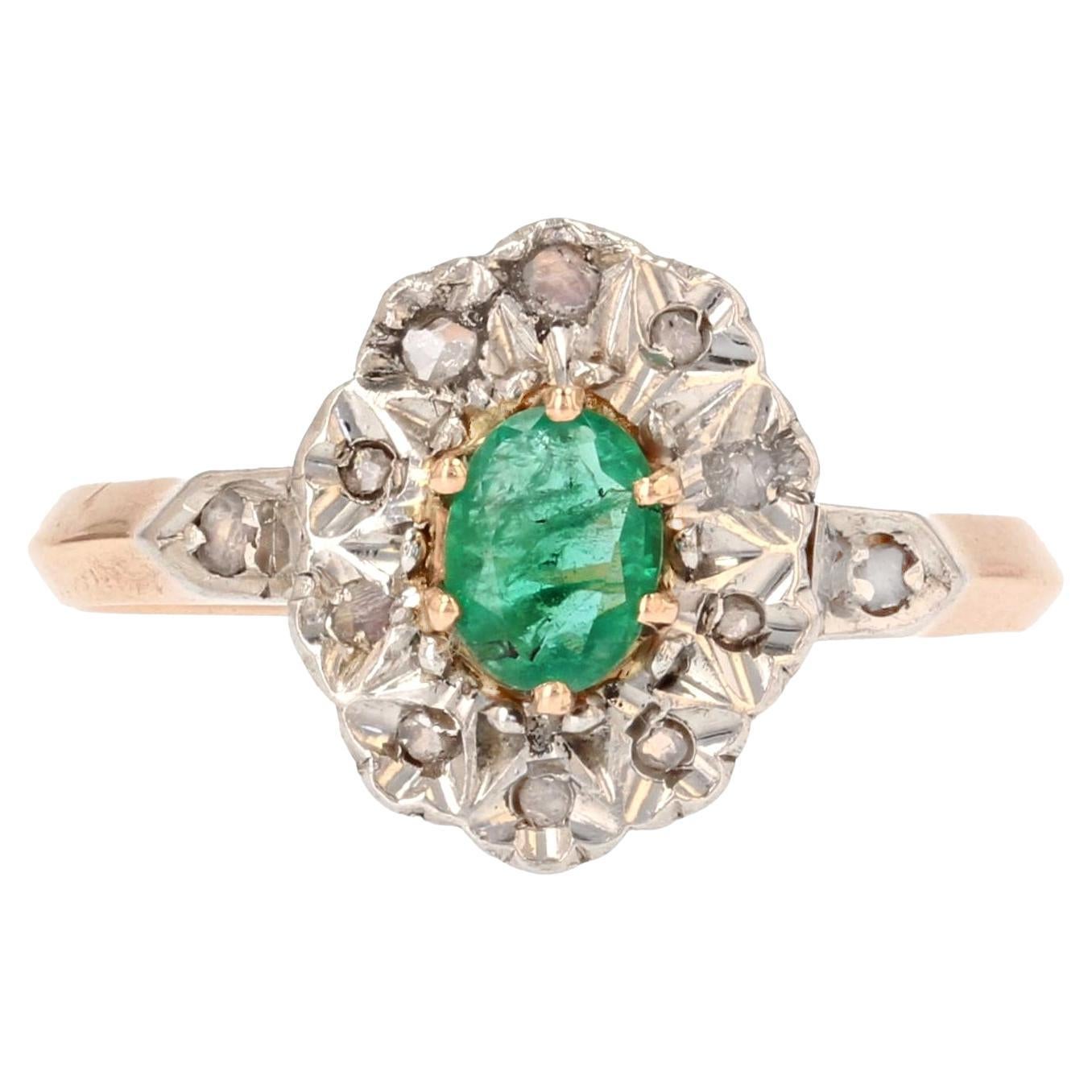 19th Century Emerald Diamonds 18 Karat Rose Gold Pompadour Ring