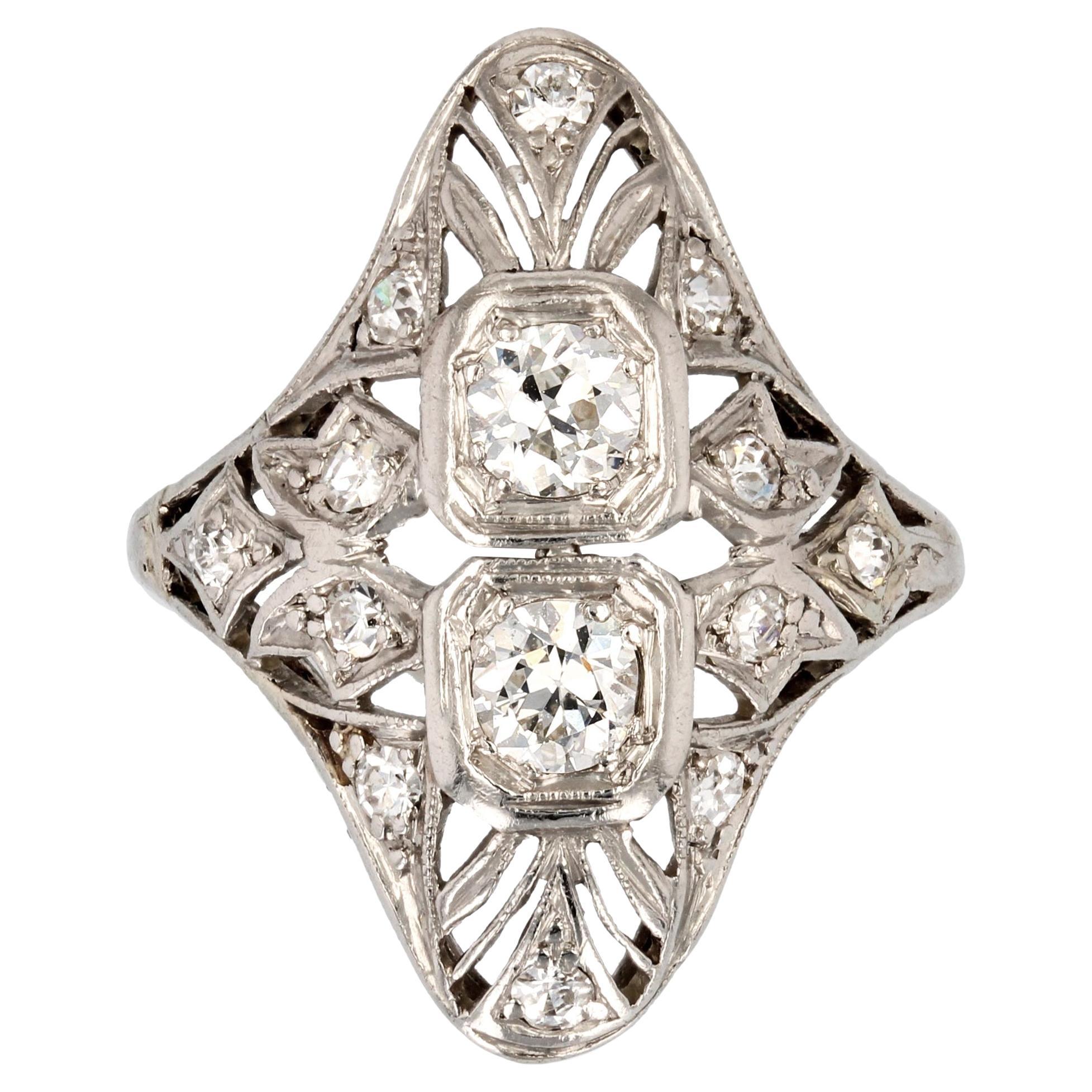 1930s Art Deco Diamonds Openwork Platinum Ring For Sale