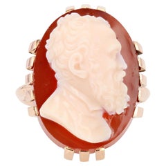 20th Century Michaelange Carnelian Cameo 18 Karat Yellow Gold Ring