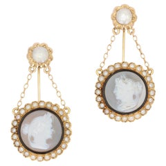 French 19th Century Natural Pearl Agate Cameo Dress Brooches