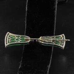 French Art Deco Jade Diamond Gold Platinum Jabot Pin