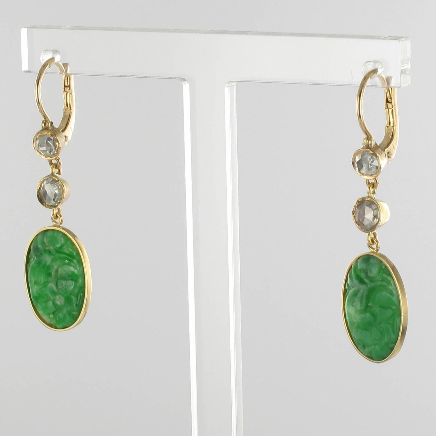 Antique Jade Diamond Gold Earrings  1