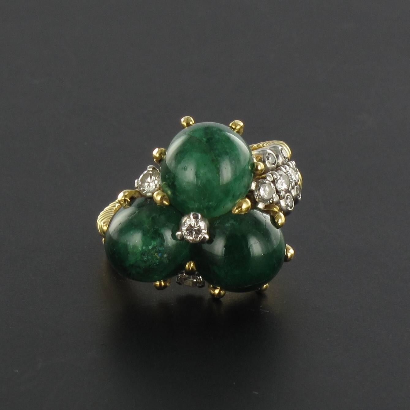 Artist Unique Cabochon Emerald Diamond Gold Ring