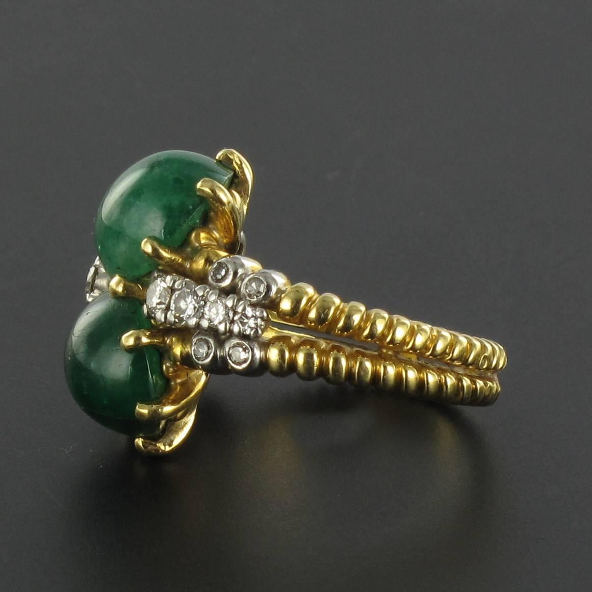 Unique Cabochon Emerald Diamond Gold Ring 1