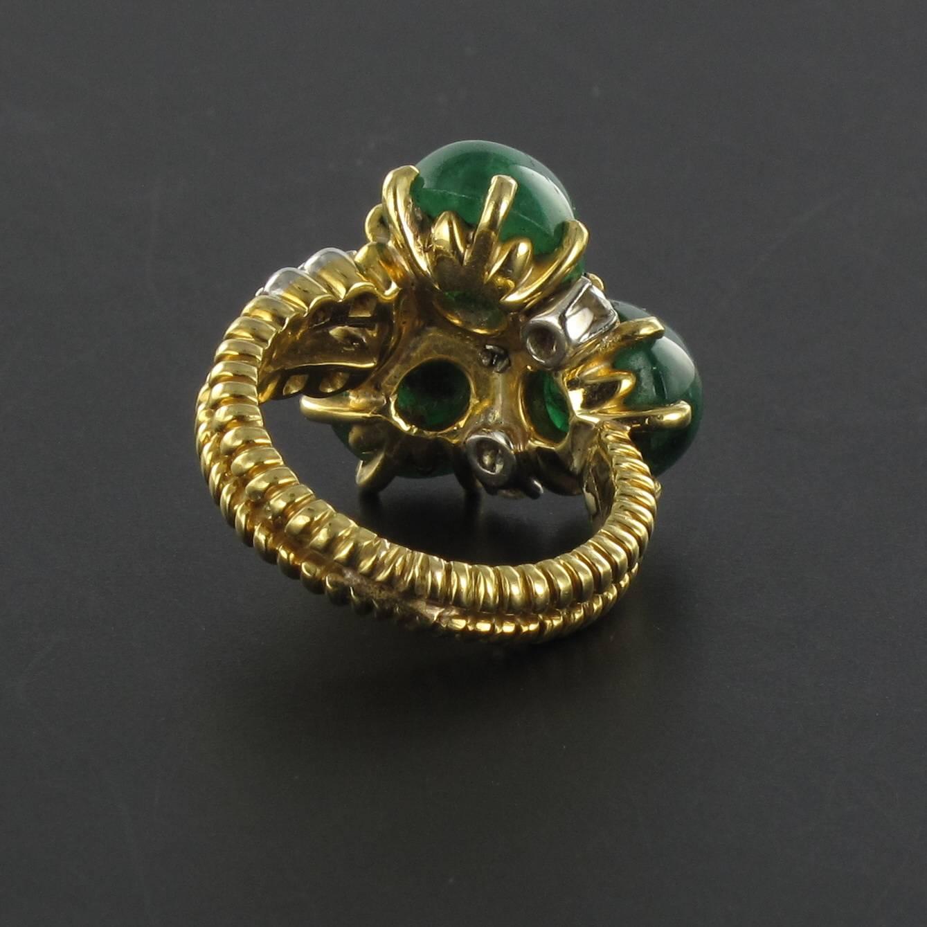 Unique Cabochon Emerald Diamond Gold Ring 2