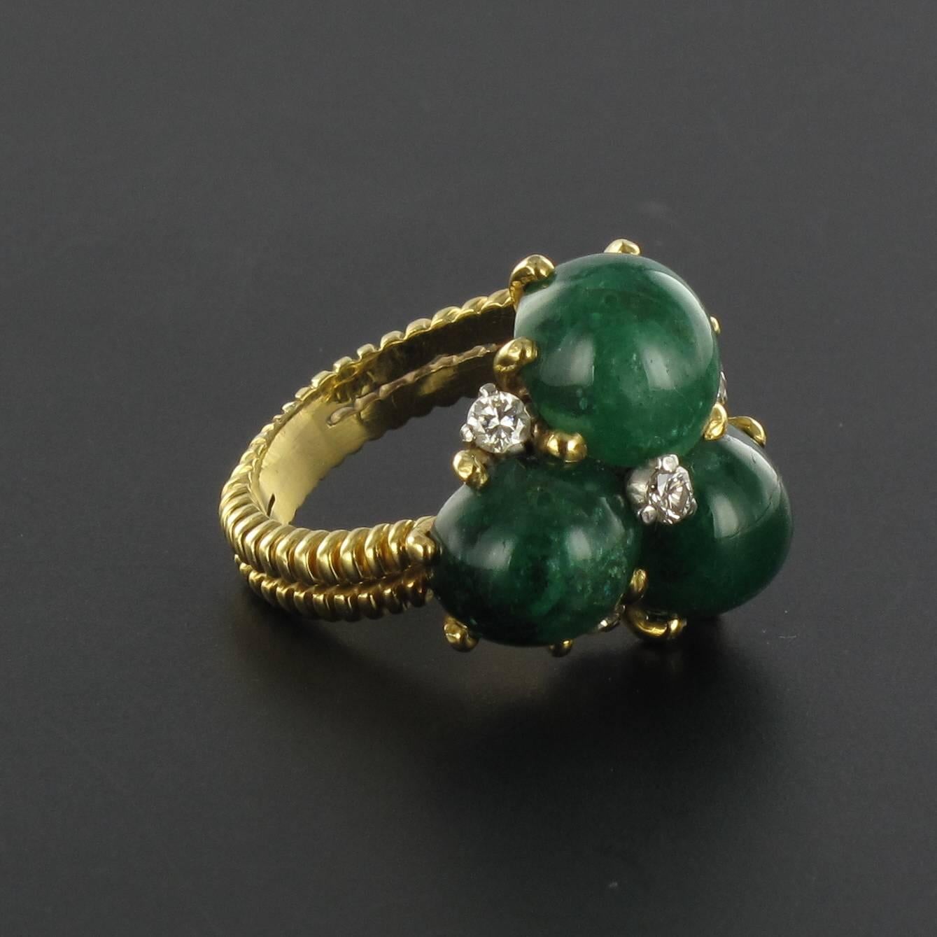 Unique Cabochon Emerald Diamond Gold Ring 3