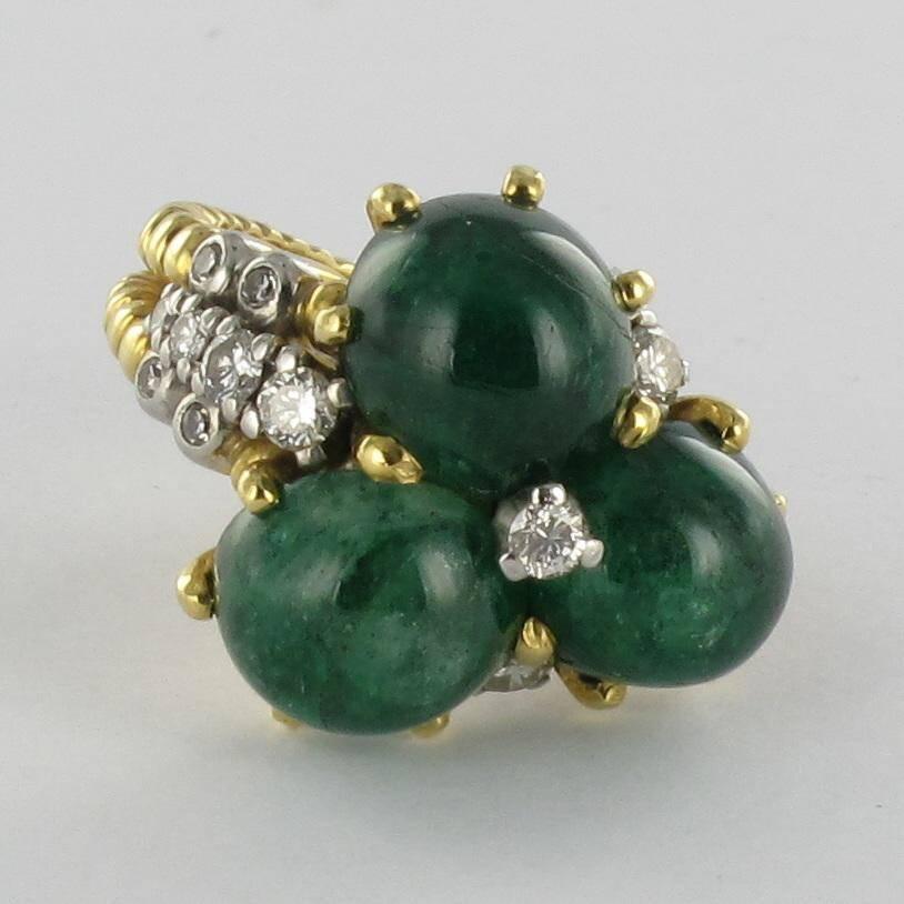 Women's Unique Cabochon Emerald Diamond Gold Ring