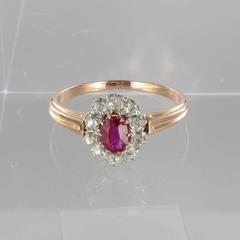 French Antique Ruby Diamond Gold Engagement Ring