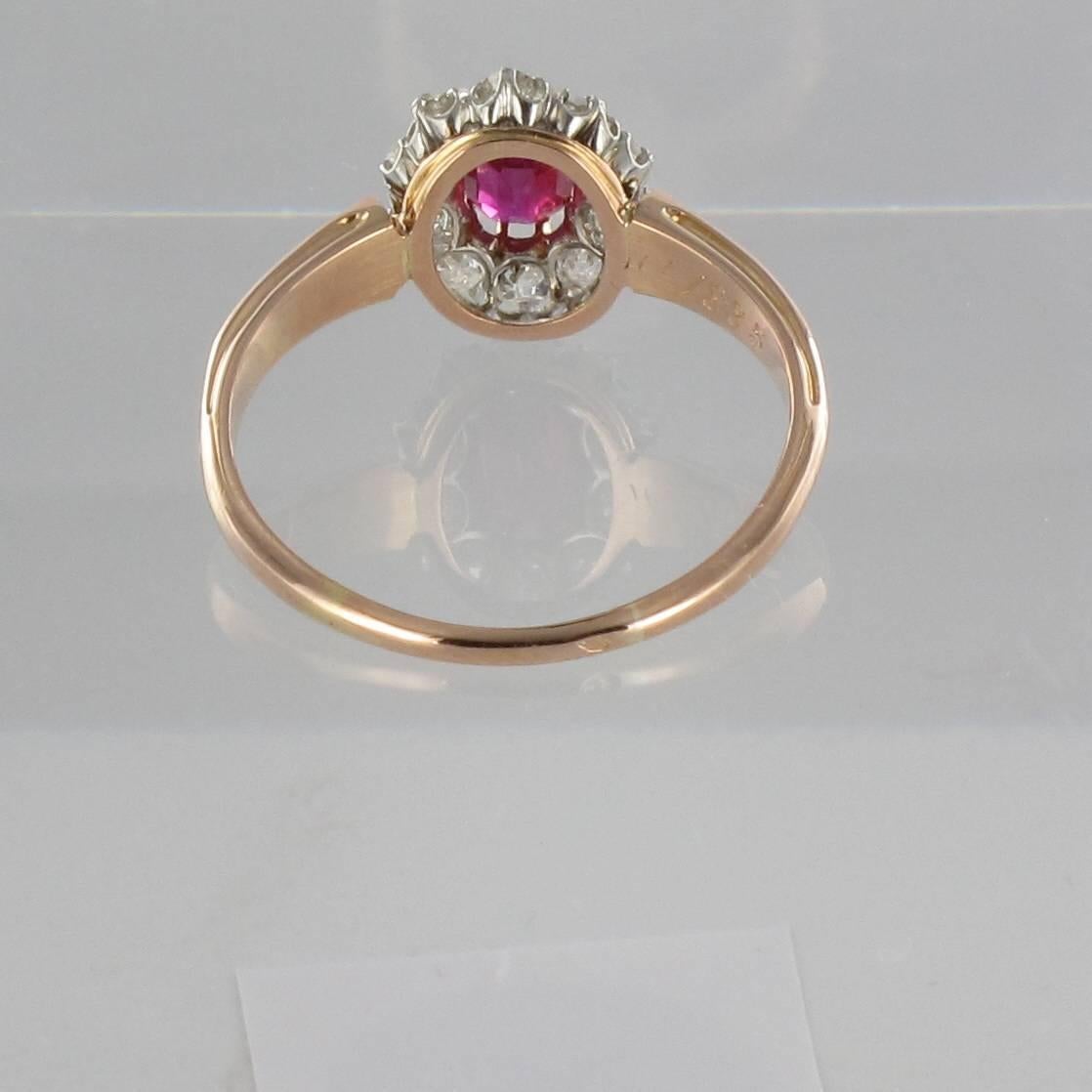 Women's French Antique Ruby Diamond Gold Engagement Ring 