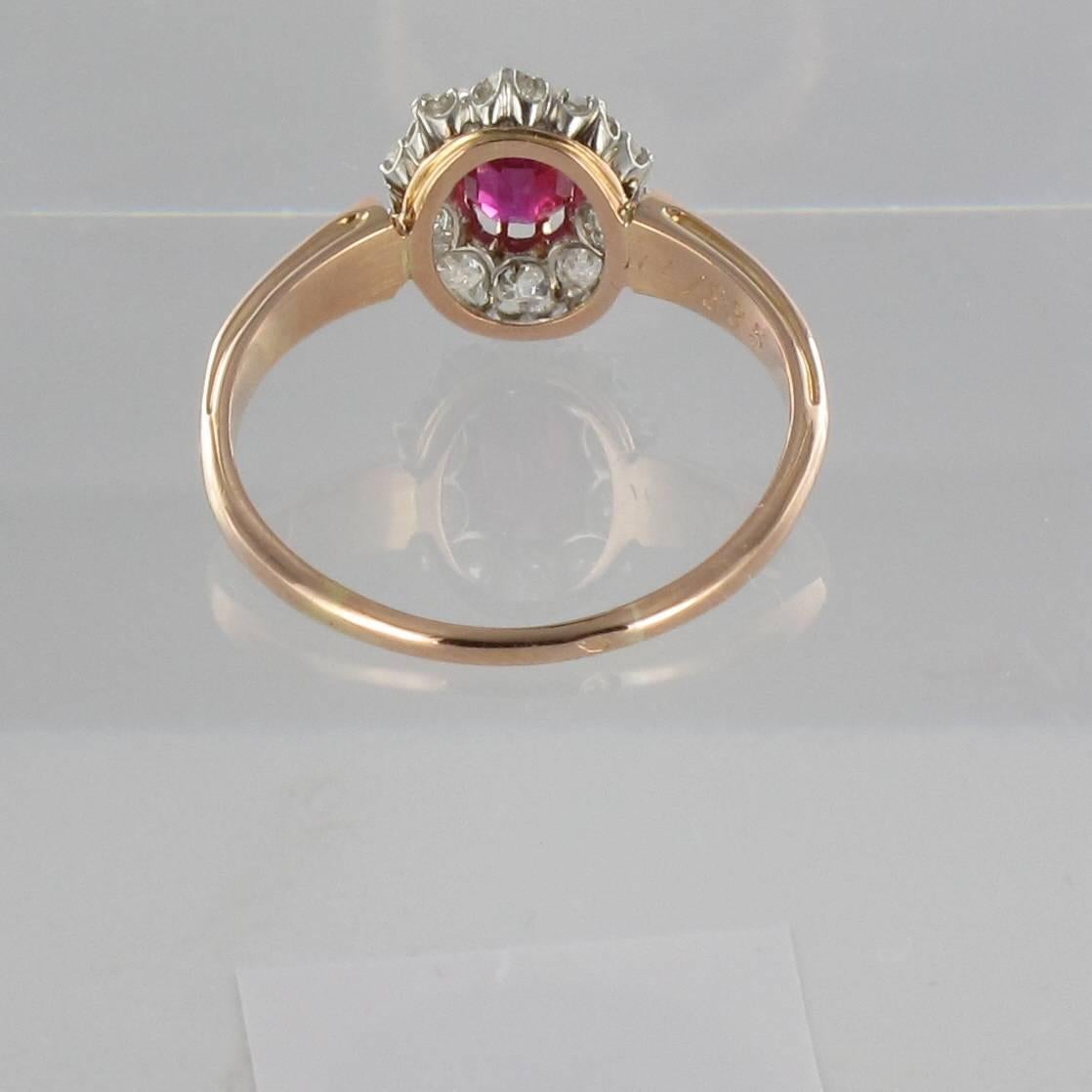 Women's French Antique Ruby Diamond Gold Engagement Ring