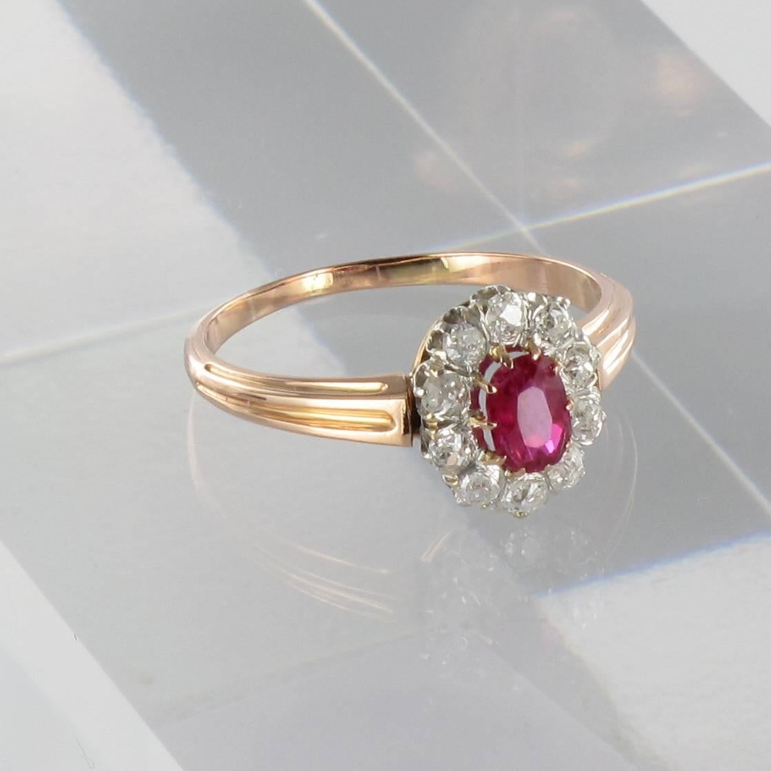 French Antique Ruby Diamond Gold Engagement Ring  1