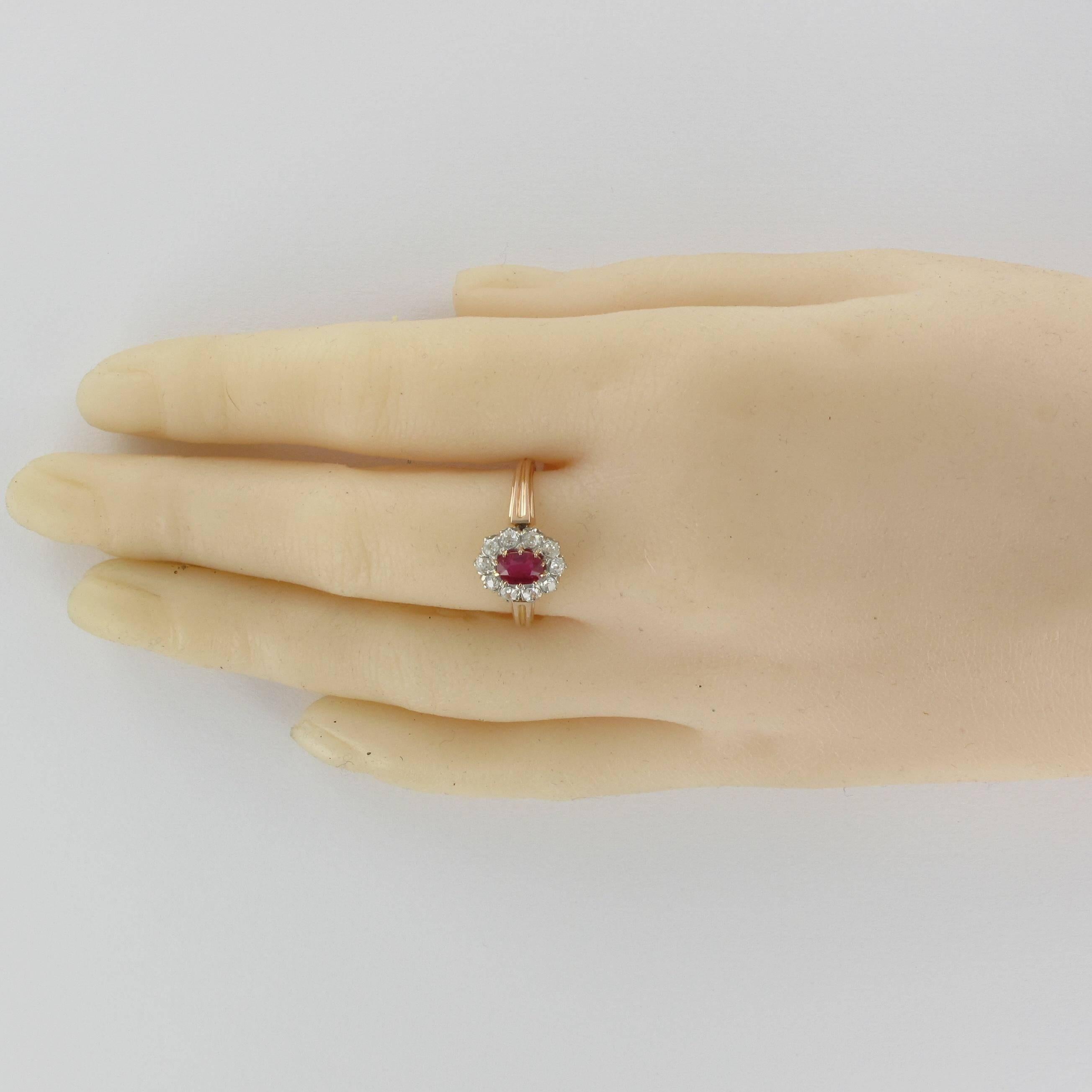 French Antique Ruby Diamond Gold Engagement Ring  2