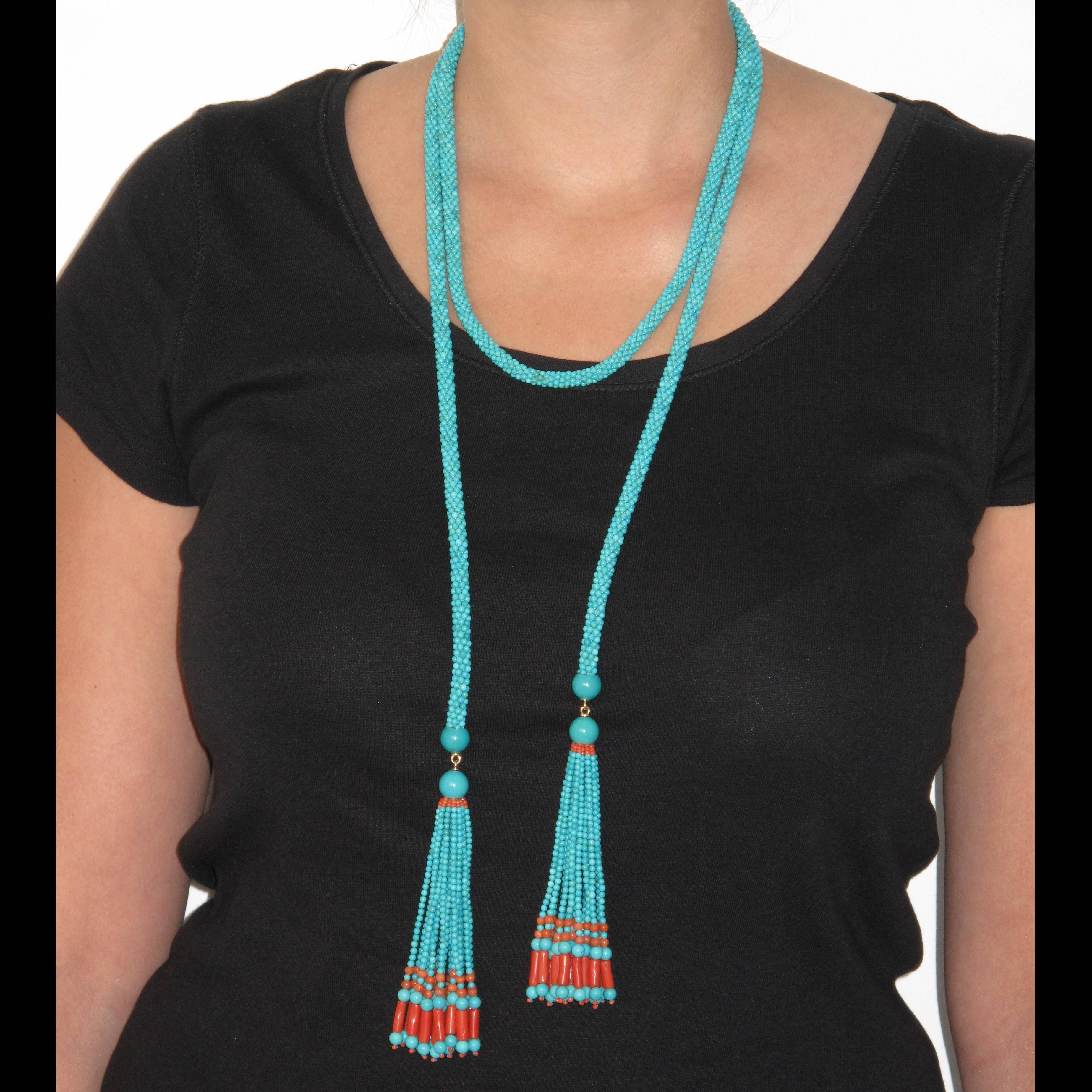 Women's French Turquoise Coral Sautoir Necklace
