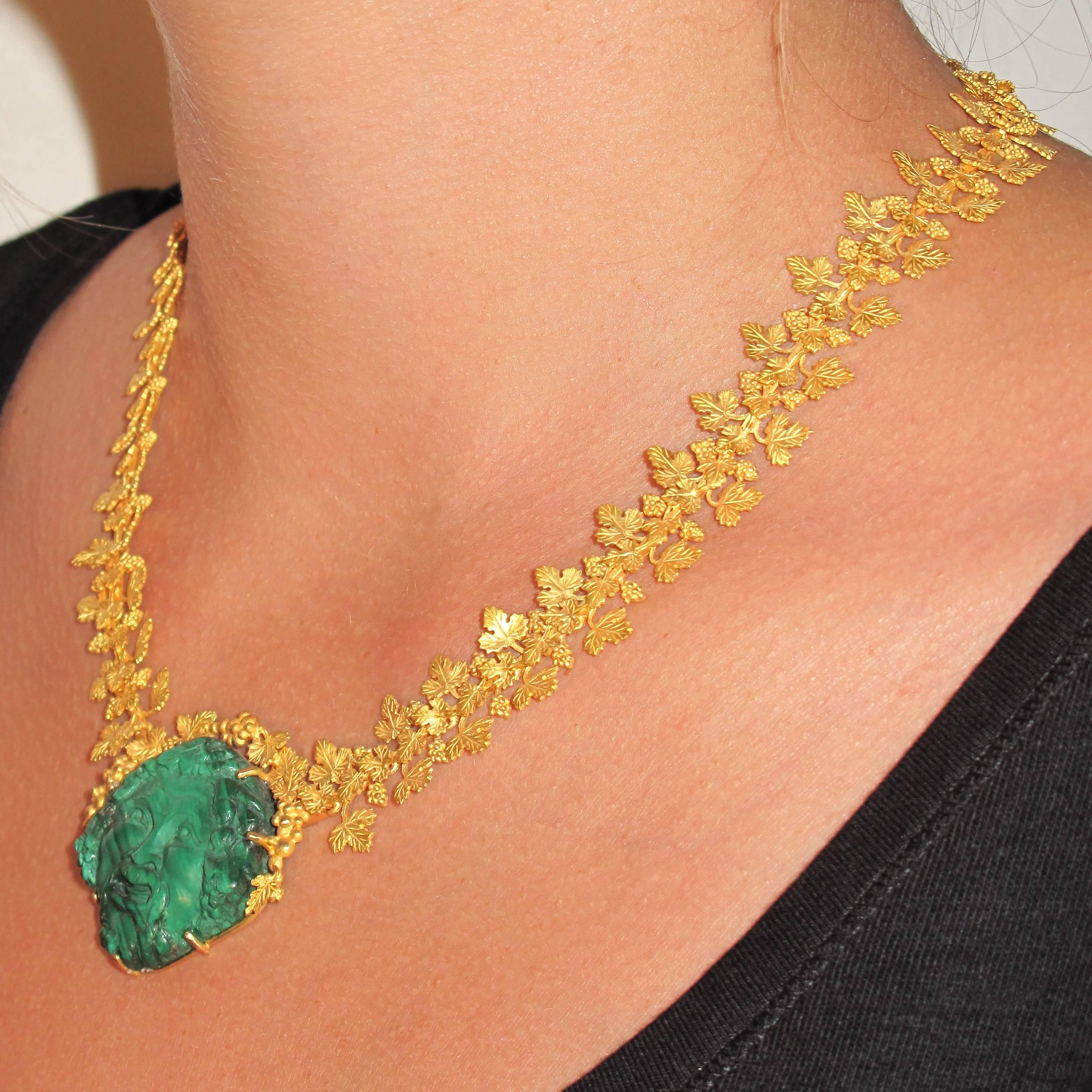 Collier or came malachite Empire franais en vente 4