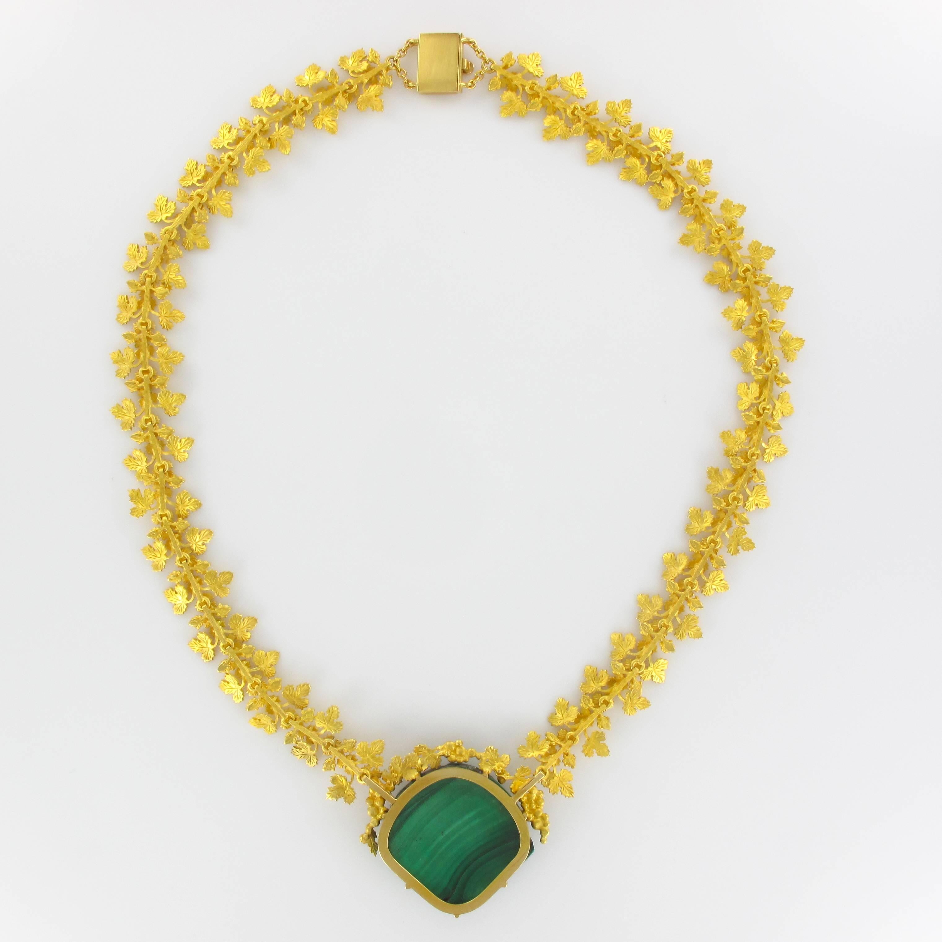 Collier or came malachite Empire franais en vente 6