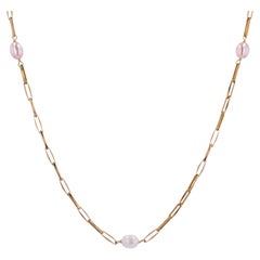 French 1980s White and Pink Cultured Pearls 18 Karat Rose Gold Necklace