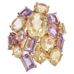 Modern Amethyst Citrine 18 Karat Yellow Gold Cocktail Ring