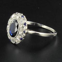 1930s French Sapphire Diamond Platinum Ring