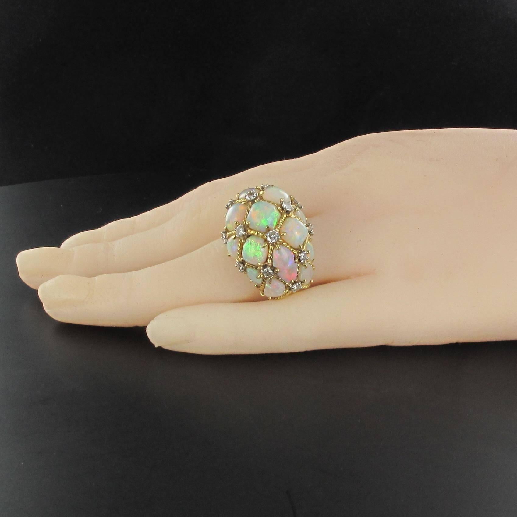 1960s Retro Australian Opal Diamond 18 Karats Gold Domed Ring  6