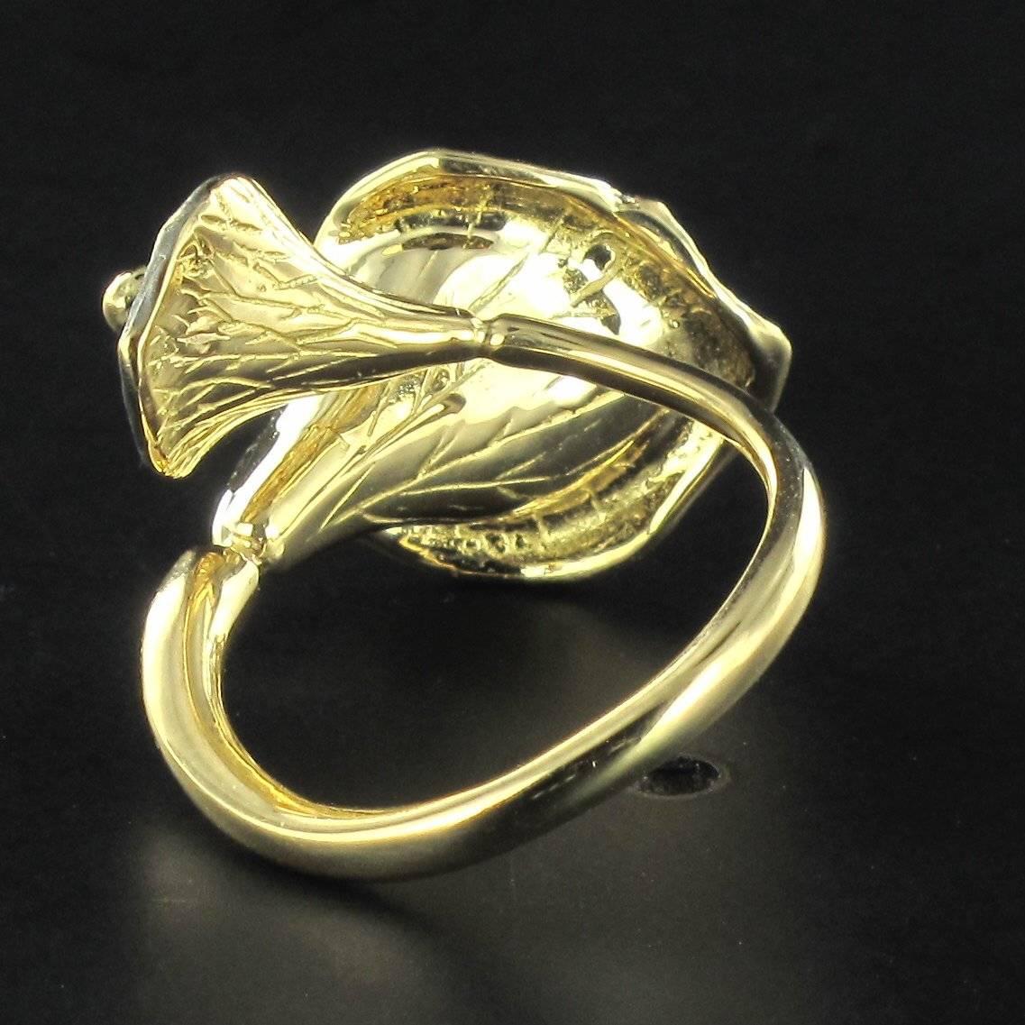 Enamel Diamond Gold Arum Flowers Ring In New Condition In Poitiers, FR