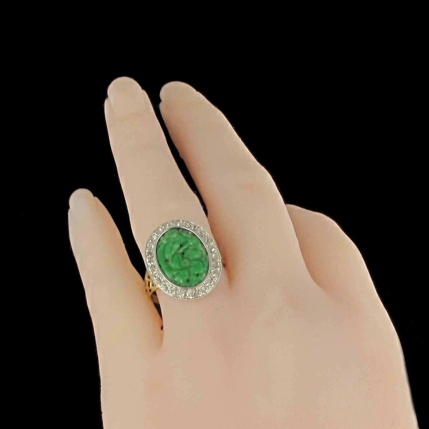 French Antique Jade Rose Cut Diamond Ring In Good Condition In Poitiers, FR