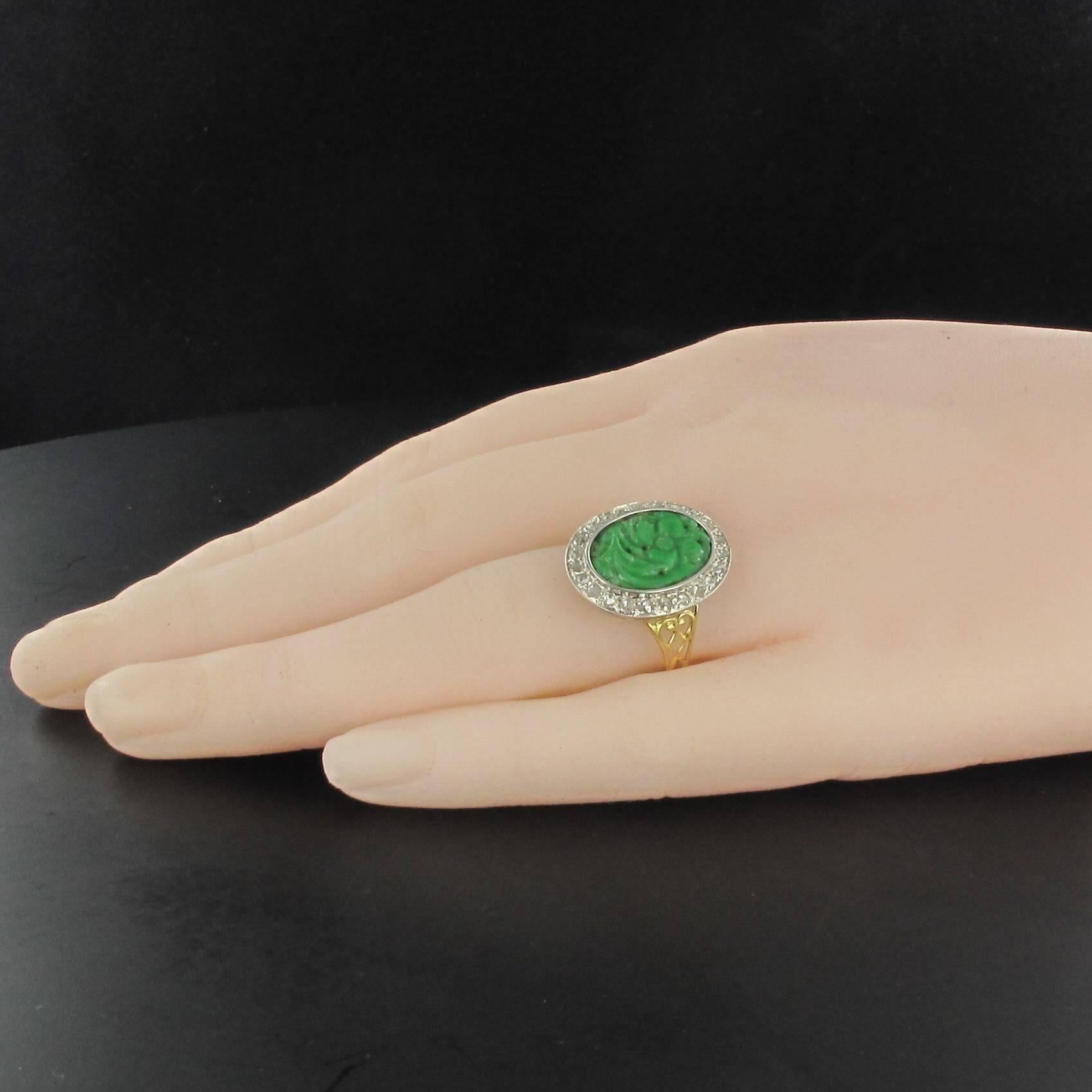 Women's French Antique Jade Rose Cut Diamond Ring