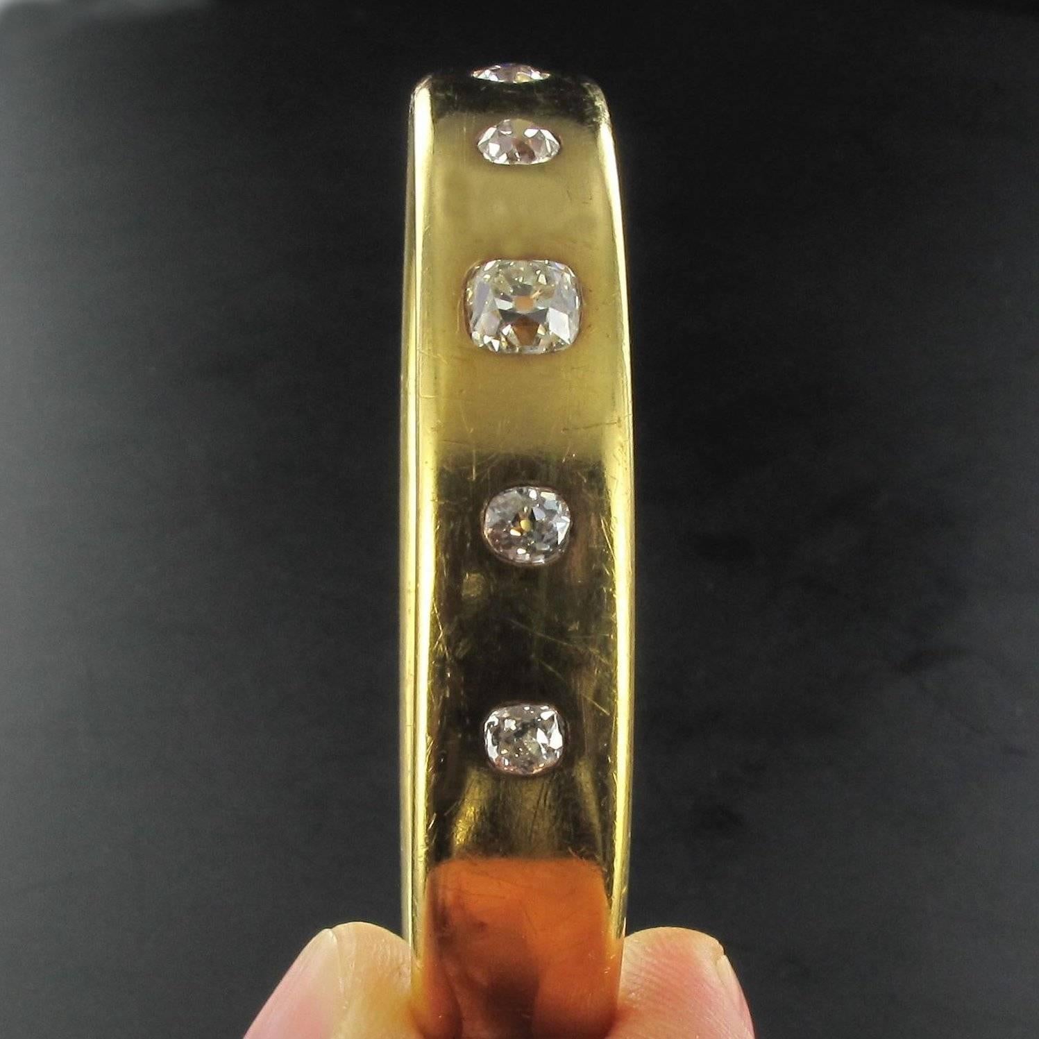 French 1st Half of 19th Century 3.45 Carat Diamond Gold Bangle Bracelet 6