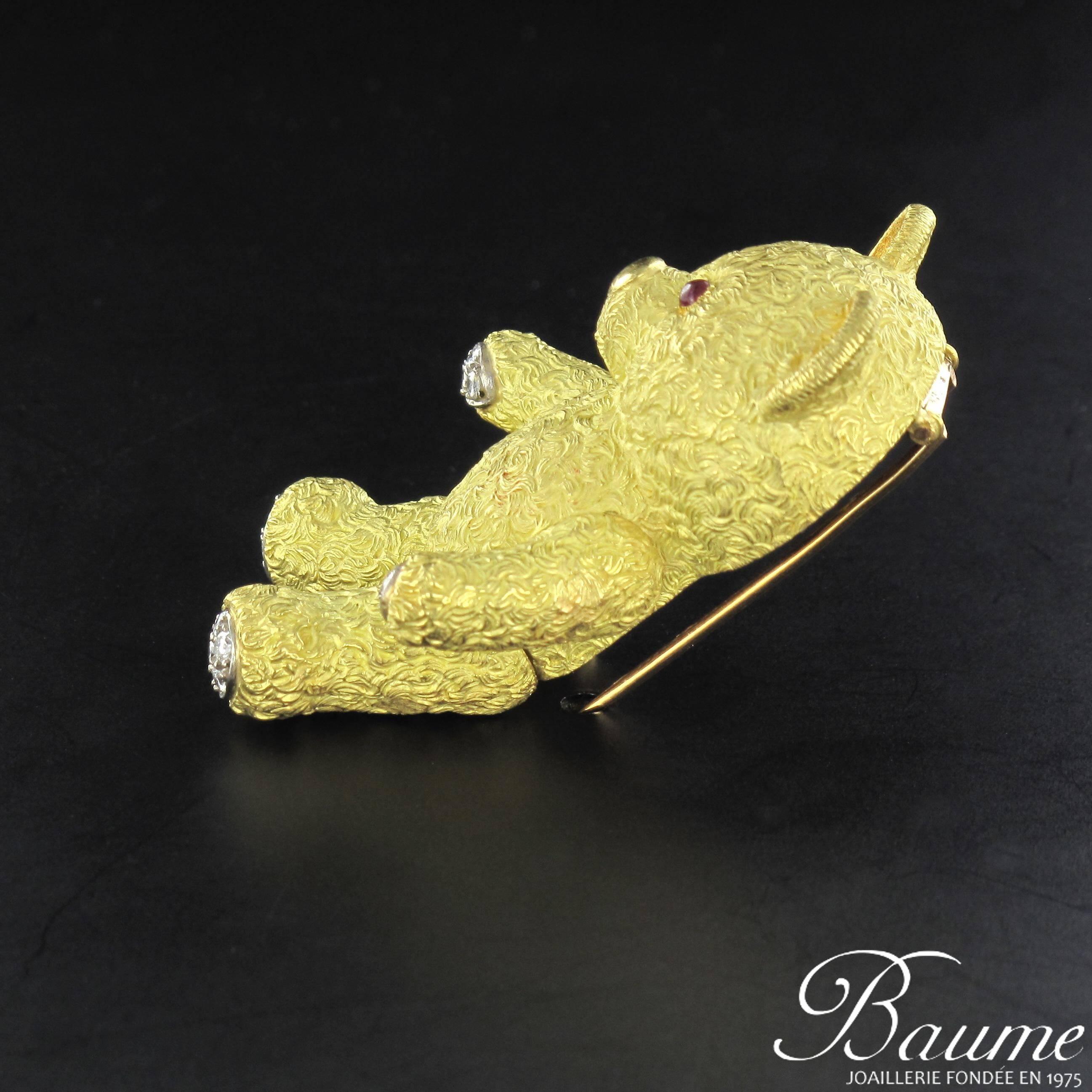 French Diamond Gold Bear Brooch 11
