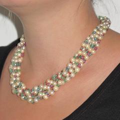 French Pearl Emerald Sapphire Ruby Spinel Gold Torsade Necklace
