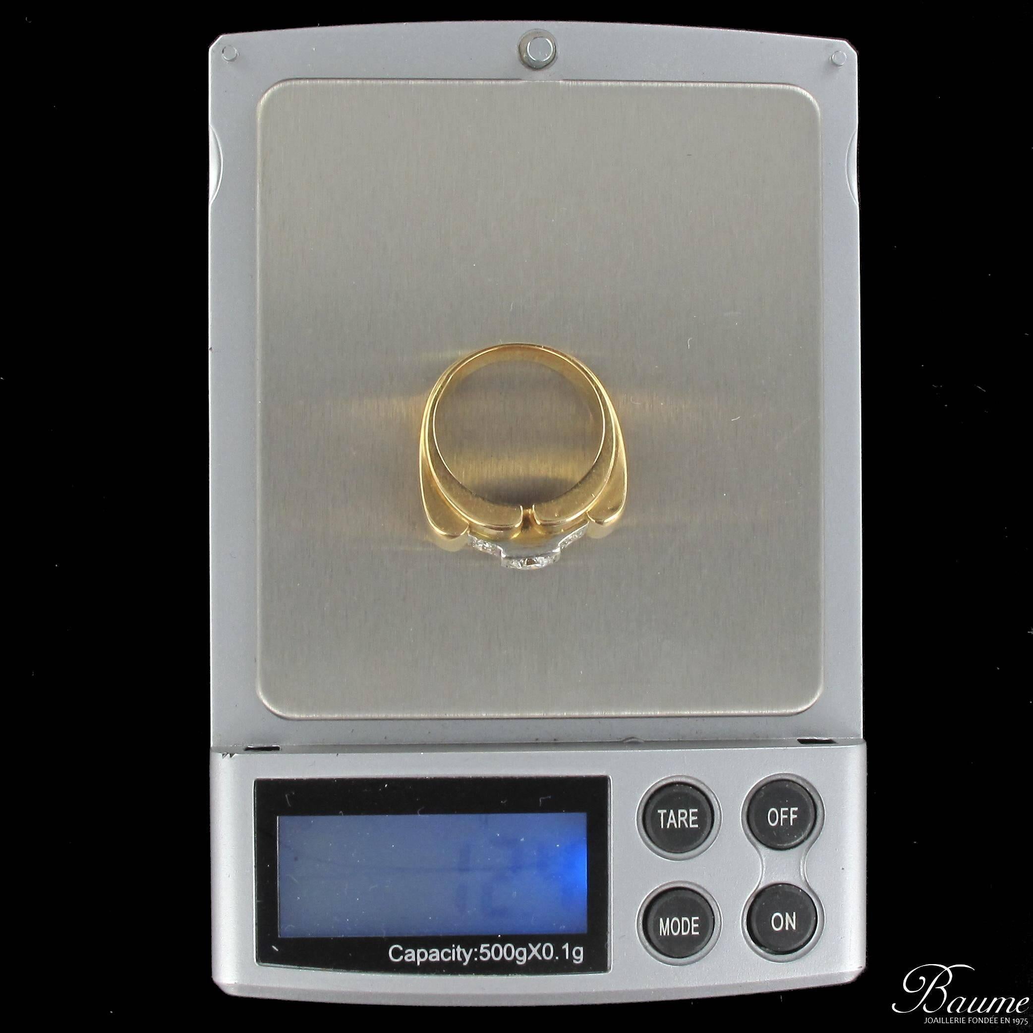 1940er Jahre Retro Französisch Diamant 18 Karat Gelbgold Platin Brücke Tank Ring 2