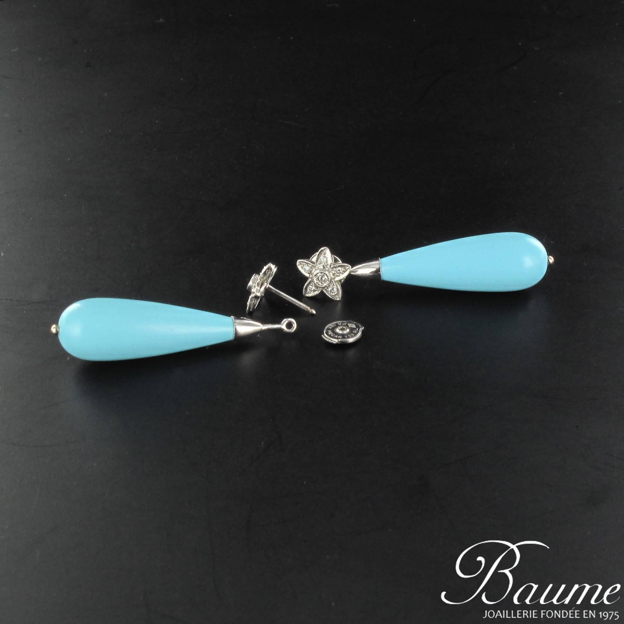 Turquoise Diamond Gold Stud Teardrop Earrings  In New Condition In Poitiers, FR