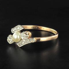 French Antique Fine Pearl Diamond Gold Ring