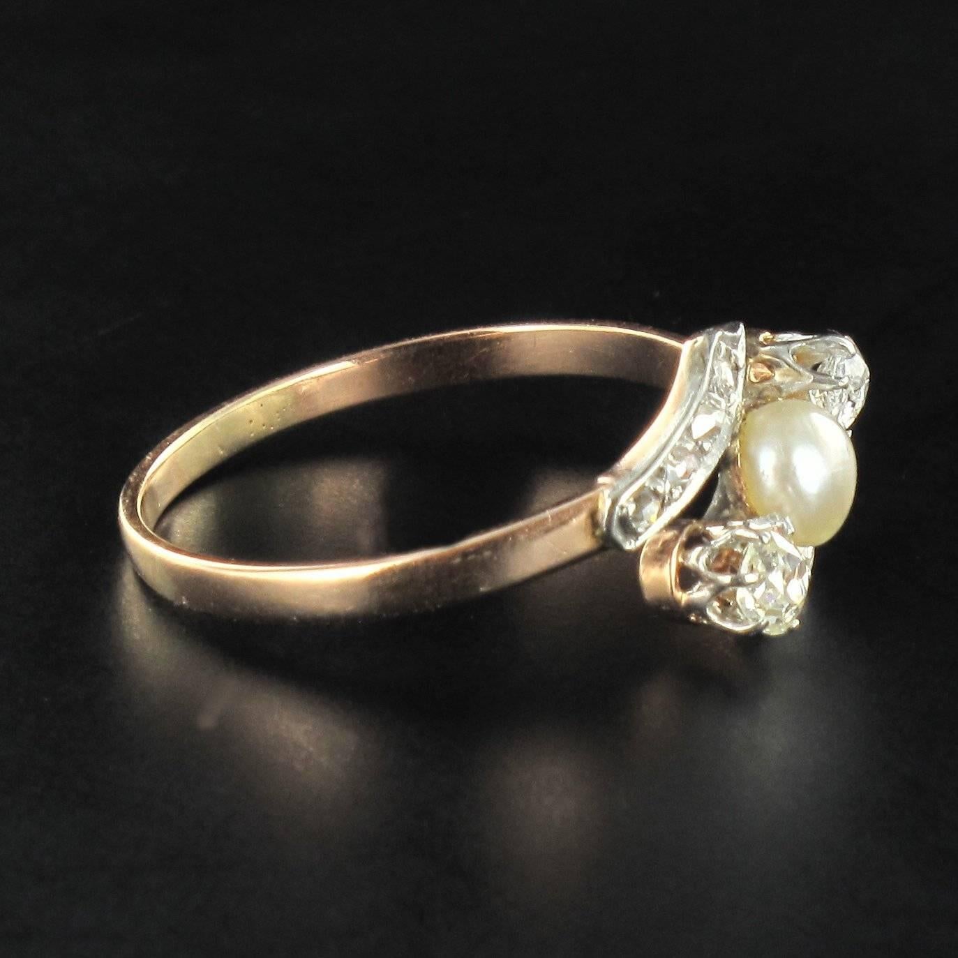 Rose Cut French Antique Fine Pearl Diamond Gold Ring