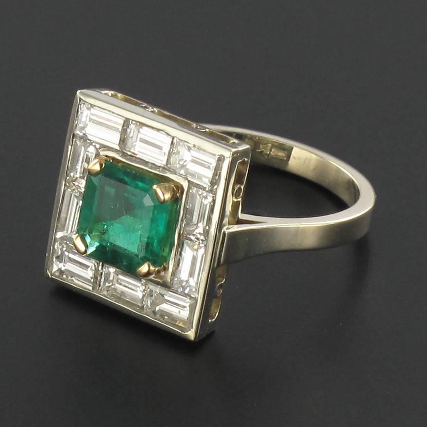 Art Deco Style Colombian Emerald And Baguette Diamond Ring For Sale 11