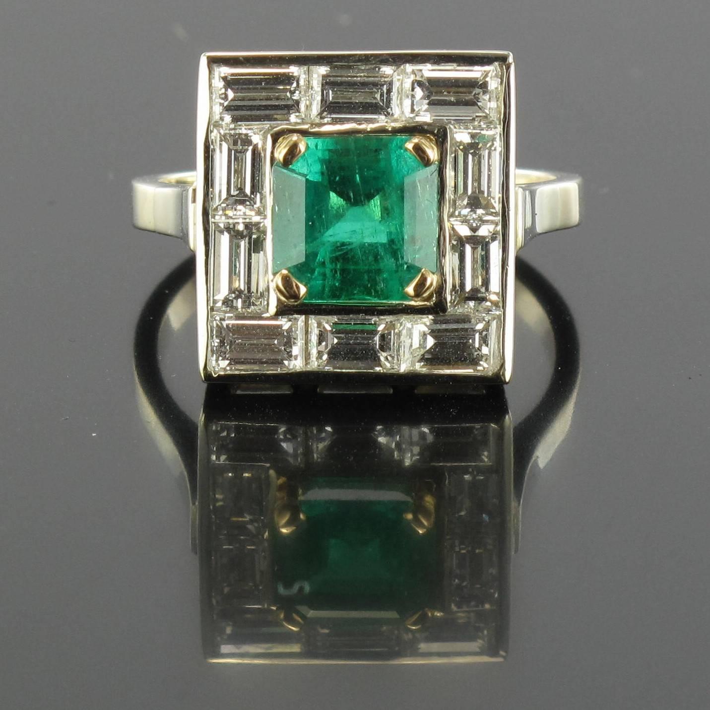 Art Deco Style Colombian Emerald And Baguette Diamond Ring For Sale 8
