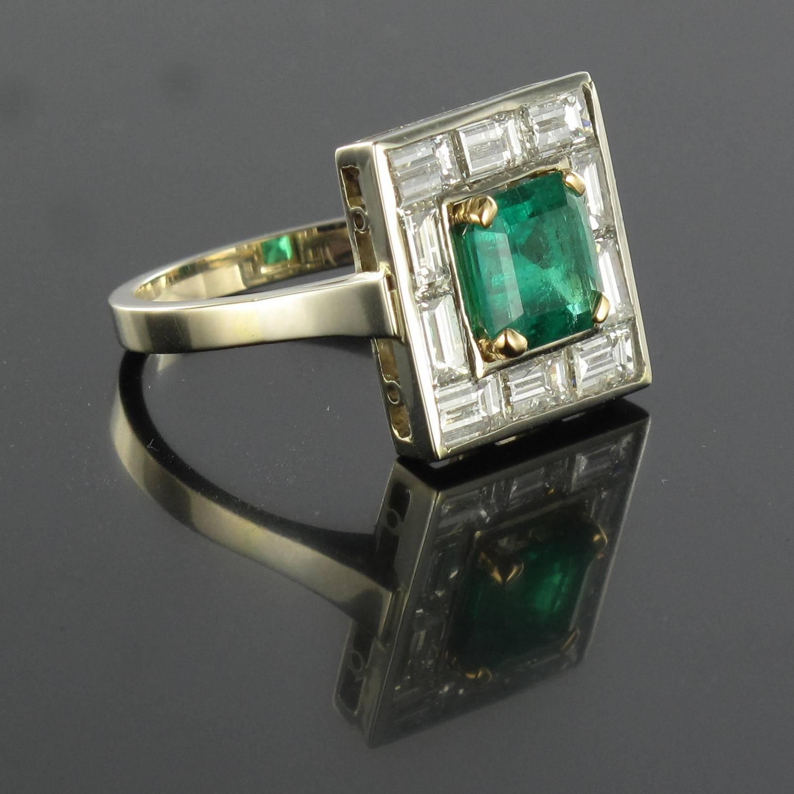 Art Deco Style Colombian Emerald And Baguette Diamond Ring For Sale 9