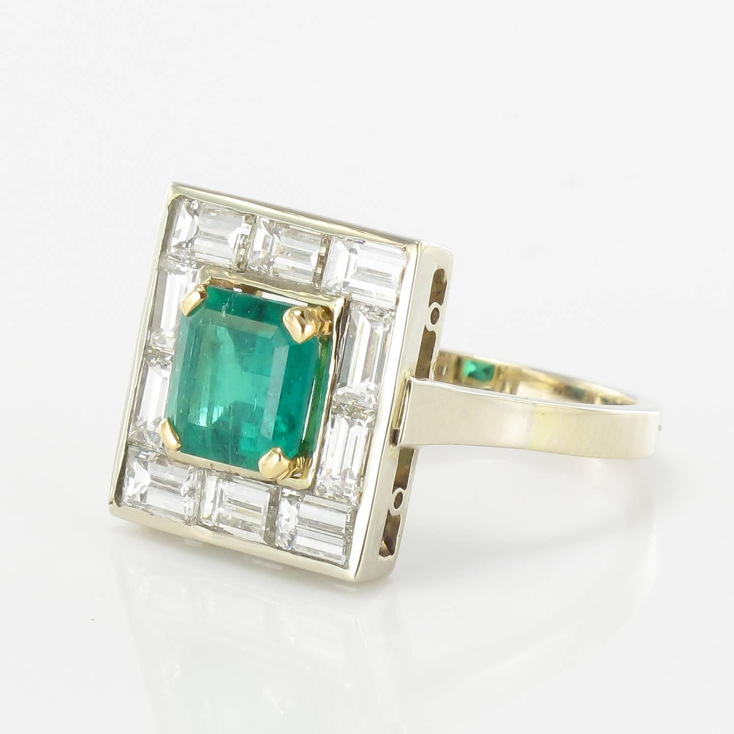 Art Deco Style Colombian Emerald And Baguette Diamond Ring For Sale 7