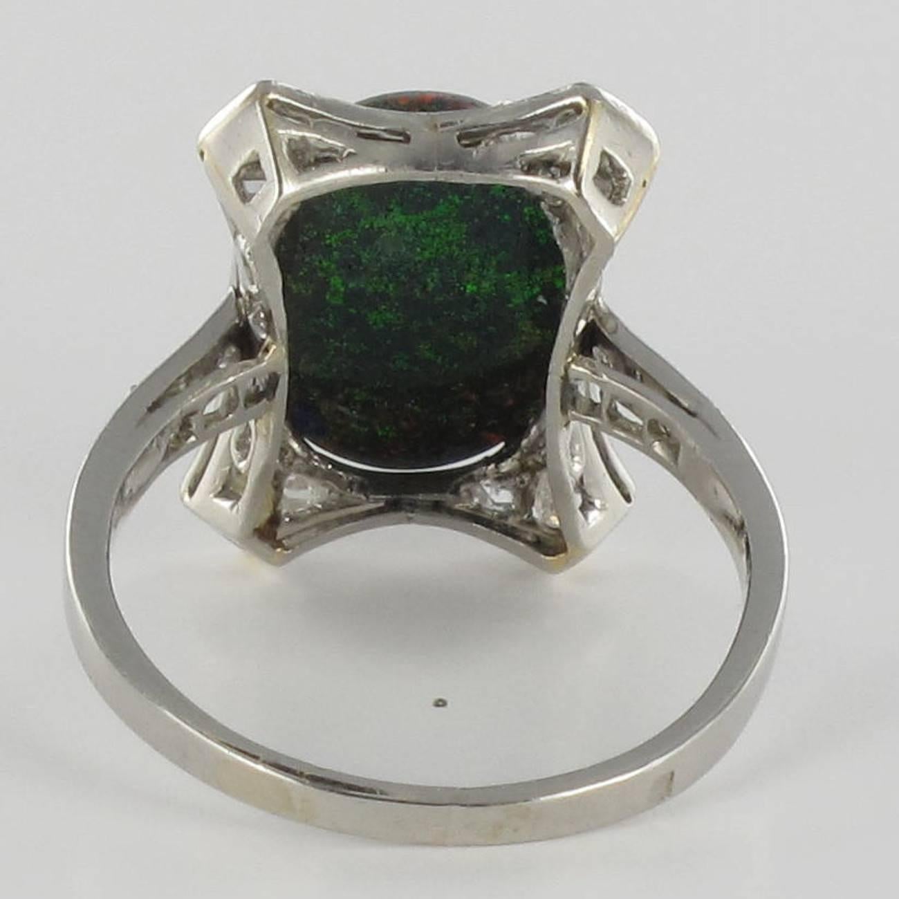 1930s Art Deco  2.60 Carat Black Opal Diamond Platinum Ring 2