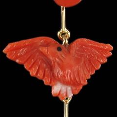 Unique Black Pearl Coral Gold Dove Dangle Earrings