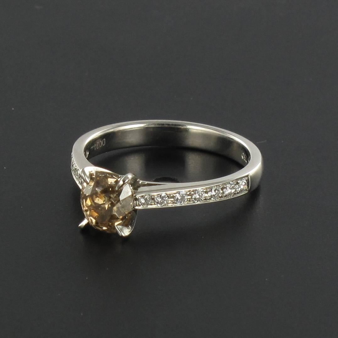 Women's Baume Modern 1.25 Carat Cognac Cushion Cut Diamond Gold Solitaire Ring