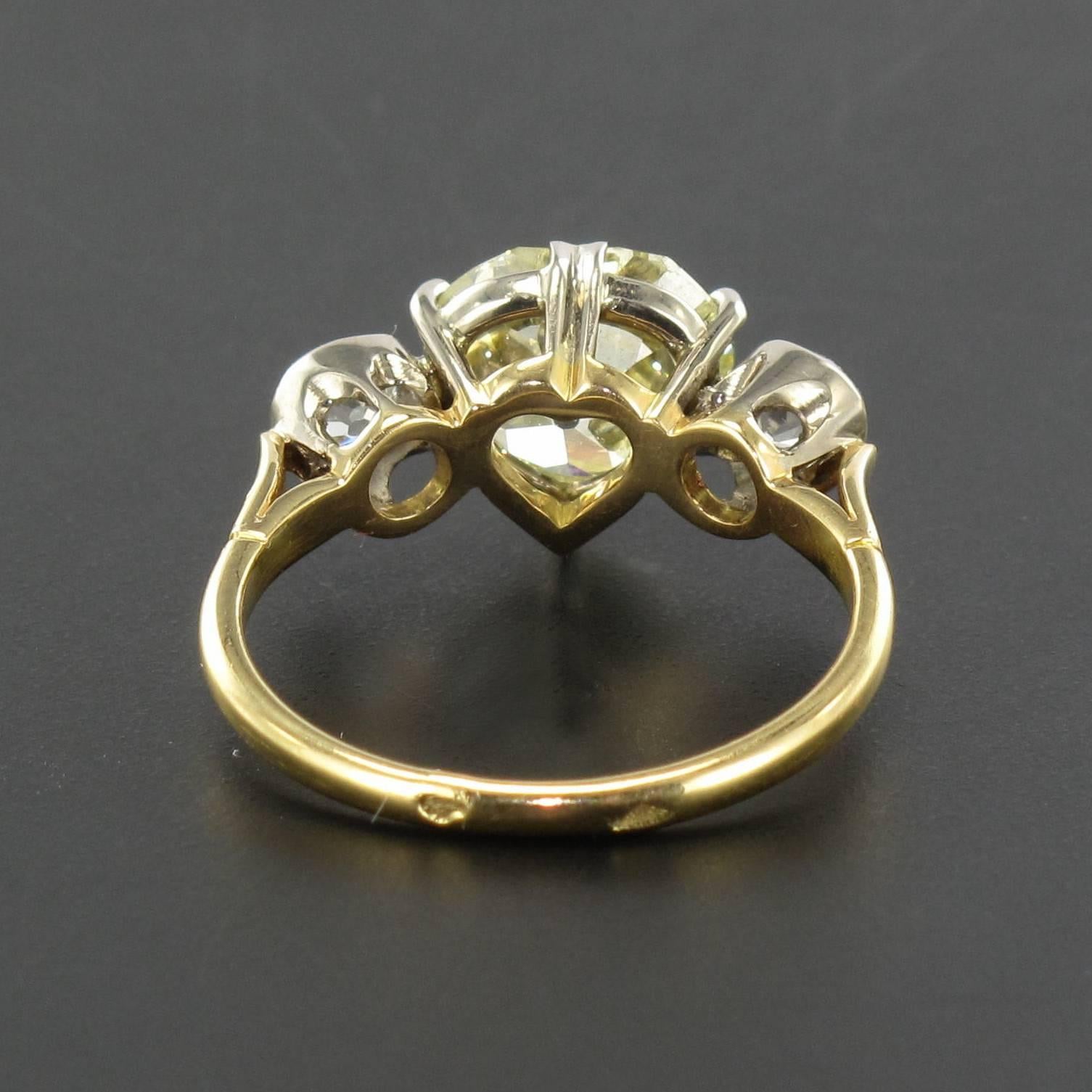 French Antique 3.58 Carat Fancy Yellow Heart Cut Diamond Gold Ring 8