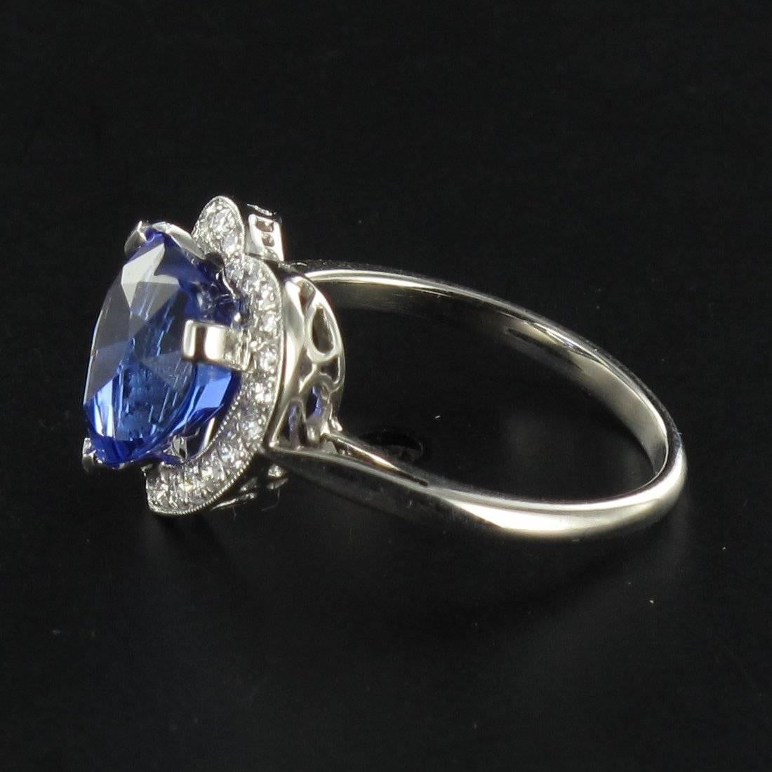 Heart Shaped Tanzanite Diamond Gold Ring For Sale 10